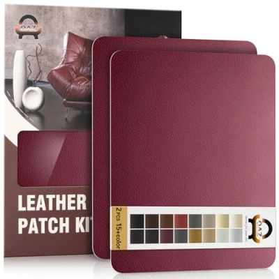 Abbildung von Leder Reparatur Set Burgund,OAZ Kunstleder Selbstklebend 28 x 21 cm 2er,Kunstleder Reparaturset Patch Selbstklebende Lederflicken für Autositze Möbel Sofa Taschen