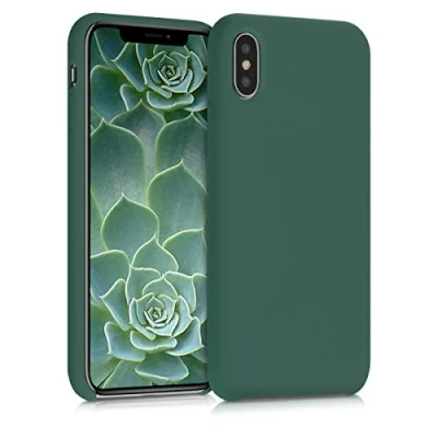 Abbildung von kwmobile Hülle kompatibel mit Apple iPhone X Silikon Handy Case Handyhülle weiche Oberfläche kabelloses Laden Tannengrün