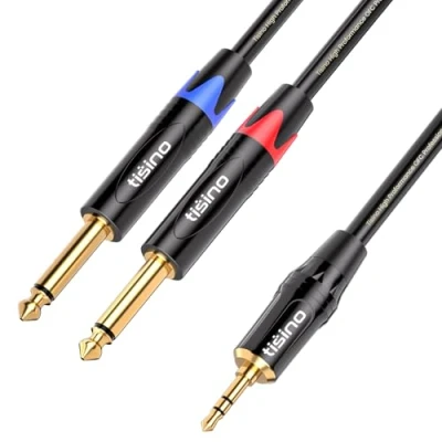 Abbildung von Tisino 3,5mm Klinke auf Dual 6.3mm mono Y AudioKabel, 3,5 mm stereo 2 x 6,35 Audio Splitter Kabel Digitales Interface 3M