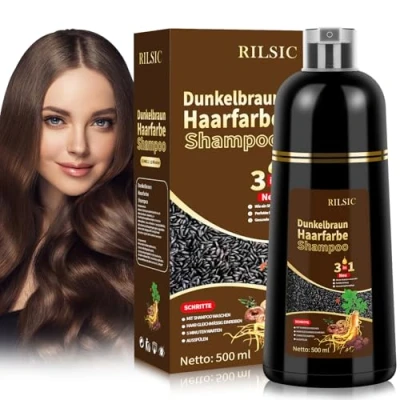 Abbildung von Haarfärbeshampoo 500 ml Schwarzes Haarfärbemittel, Dark Brown Hair Dye Shampoo 3 in 1 für graues Haar und Bart, Färbeshampoo Männer Frauen