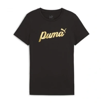 Abbildung von Puma Script Metallic TEE Unisex Tshirt print für Kinder, Größe: 128, Black/gold