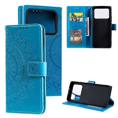 Abbildung von CoverKingz Handy Cover kompatibel mit Xiaomi Mi 11 Ultra Handyschutz Kartenfach Klapphülle Bookcase Hülle aufklappbar Motiv Mandala Blau