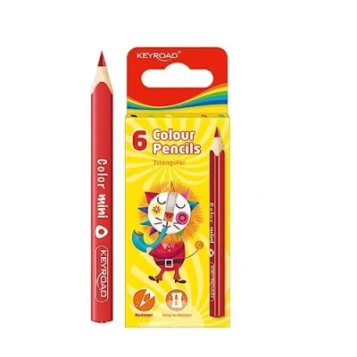 Abbildung von Keyroad Mini Buntstifte Dreikantform 6 Stück Länge: 85mm/ Mischfarben/Erwachsene und Kinder/Ideal für MalbücherLoch zum Aufhängen/Komfortabel Handflächengriff Kleinkinder
