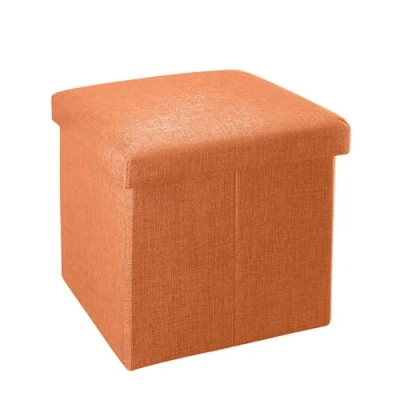Abbildung von INTIRILIFE Faltbarer Sitzhocker 30x30x30 cm in MANDARINEN ORANGE Sitzwürfel mit Stauraum und Deckel aus Stoff Leinen Optik Sitzcube Fußablage Aufbewahrungsbox Truhe Sitzbank