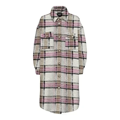 Abbildung von ONLY Women&#039;s ONLANDREA X Long Shacket CC OTW Jacke, Woodsmoke/Checks:Heather Rose + Black, L
