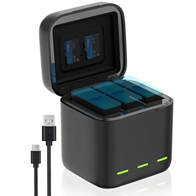 Abbildung von Akku Ladegerät für GoPro Hero 12/11/10/9 Black 3 Kanal Batterie mit Typ C USB Kabel Kompatibel 9 10 11 12 Original