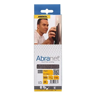 Abbildung von Mirka Abranet Netz Schleifstreifen 70x198 mm Klett / Korn P180 10 Stk zum Schleifen von Holz, Spachtel, Lack, Kunststoff AE150F1018