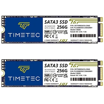 Abbildung von Timetec SSD 3D NAND TLC SATA III 6Gb/s M.2 2280 NGFF 64TBW Read Speed Up to 500MB/s SLC Cache Performance Boost Internal Solid State Drive (512GB Kit(2x256GB))