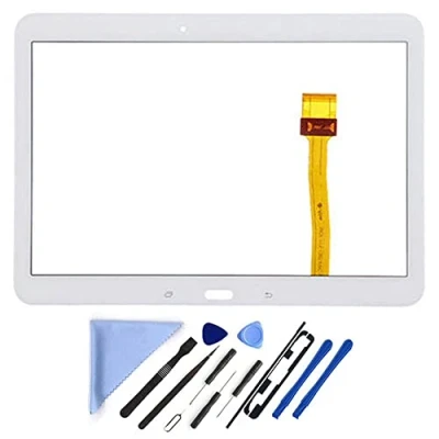 Abbildung von Touchscreen Digitalisierer für Samsung Galaxy Tab 4 10,1 Zoll Glasersatz SM T530 T531 T535 (ohne LCD) mit Werkzeugen und vorinstalliertem Klebstoff (weiß)