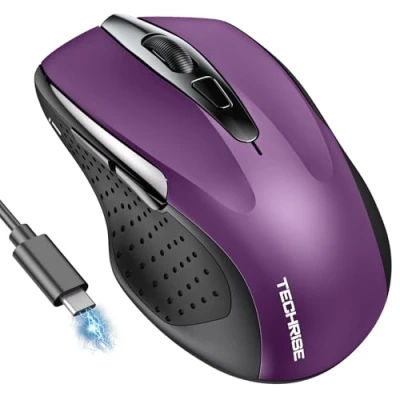 Abbildung von TechRise Bluetooth Maus, 2.4G Kabellose Maus (BT 5.0/3.0 + 2.4G), 4800 DPI Wiederaufladbare Ergonomische 6 Stufen Stille mit USB Empfänger für Laptops, Computer, PC, Windows, Lila