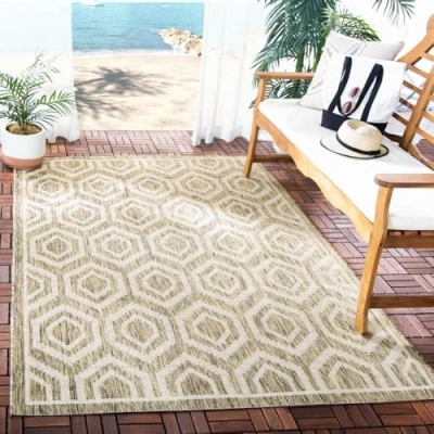 Abbildung von SAFAVIEH Zeitgenössische Teppich für Wohnzimmer, Esszimmer, Schlafzimmer Courtyard Collection, Kurzer Flor, Braun und Knochen, 122 X 170 cm