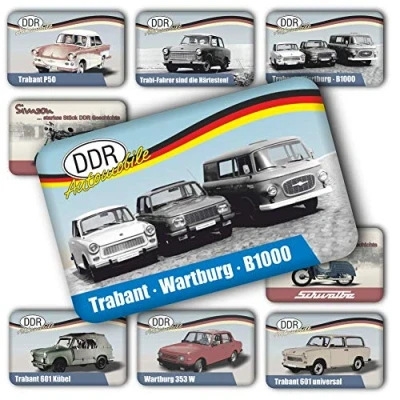 Abbildung von AV Andrea Verlag DDR Ostalgie Magnet Trabant Wartburg Barkas B1000 Kühlschrankmagnet mit Spruch für die Magnetwand oder Magnettafel der Fans Ostprodukte Ost Produkte und Ostalgiker