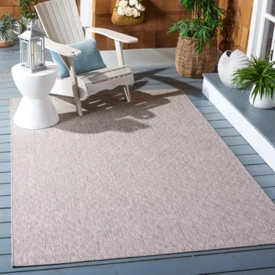 Abbildung von SAFAVIEH Zeitgenössische Teppich für Drinnen &amp; Draussen Courtyard Collection, Kurzer Flor, Beige und Beige, 160 X 231 cm