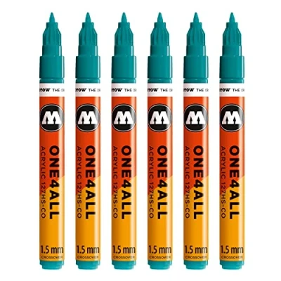 Abbildung von Molotow One4All 127HS CO Acryl Marker (1,5 mm Strichstärke, hochdeckend und permanent, UV beständig, für fast alle Untergründe) 6 Stück Farbe 206 lagunen blau