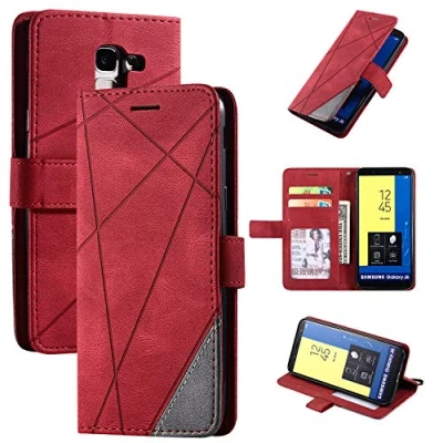 Abbildung von kompatibel mit Samsung Galaxy On6 2018 Hülle Leder,kompatibel SM J600F/DS J6 / J600G/DS J600FN J600FZ J600L/N Klapphülle Handytasche Case Red