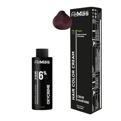 Abbildung von Femmas Haarfarbe Set Dunkelblond Rot 6.6 I Hair Color Cream 100ml + Oxycreme 6% Permanente Haar Coloration Entwickler Schonend &amp; langanhaltend Salon für Zuhause