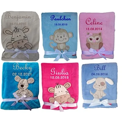 Abbildung von Kuschlige Babydecke 3d WEICH FLAUSCHIG mit Namen und Datum bestickt