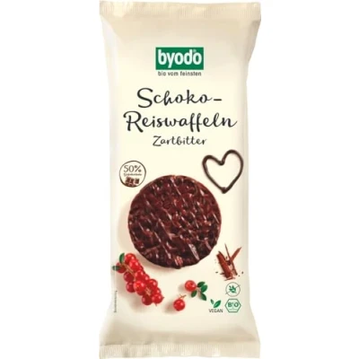 Abbildung von Byodo Schoko Disk Zartbitter 65g, 12er Pack Knusprige Vollkornreis Scheiben, Bio Qualität, Glutenfrei &amp; Vegan, Perfekt für Liebhaber dunkler Schokolade