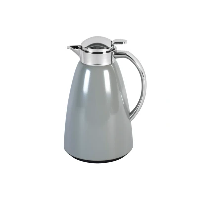 Abbildung von Emsa Campo Isolierkanne F4130100 1L Füllmenge Quick Tip Verschluss 100% dicht 12h warm, 24h kalt Premium Edelstahl Einfache Reinigung Pastel Grau