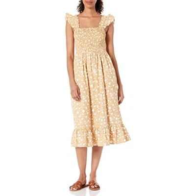 Abbildung von The Drop Kimi Ruffled Shoulder Smocked Midi Dress Kleider, Ingwer Floral, X Small