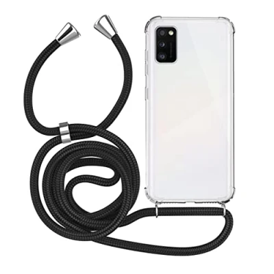 Abbildung von MyGadget Handykette für Samsung Galaxy A41 [ TPU Hülle mit verstellbaren Band ] Handyhülle Handyband zum Umhängen Kordel Schnur Case Schutzhülle Schwarz
