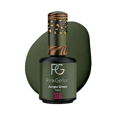 Abbildung von Pink Gellac UV Gel Nagellack 316 Jungle Green 15 ml Shellac Grün Nail Polish Gelnagellack für Lampe Einfache Anwendung Lack Made in Holland