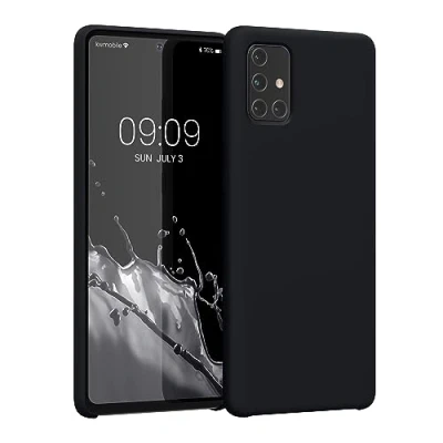 Abbildung von kwmobile Hülle kompatibel mit Samsung Galaxy A71 Silikon Handy Case Handyhülle weiche Oberfläche kabelloses Laden Heidelbeerblau