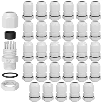 Abbildung von hb digital 30х Kabelverschraubung M12 für 3 6,5mm Kabeldurchmesser IP68 staub &amp; wasserdicht mit Gummidichtung Gegenmutter Klemmlamellen Stopfbuchse Isolation Kabeleinführung Weiss