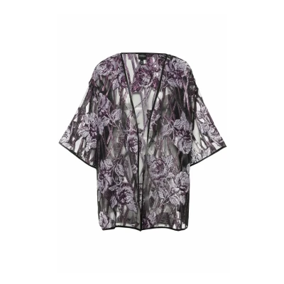 Abbildung von Ulla Popken Florales Design Vausschnitt ARM Strickjacke, Damen, Größe: 42/44, Dunkler flieder