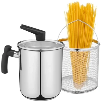 Abbildung von Navaris 3,4L Pasta Multi Kochtopf Integriertes Abtropfsieb &amp; Frittierkorb Für Induktions , Keramik und Gaskochfelder Kochtopf, Friteuse, Milchtopf in einem