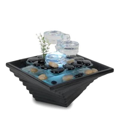 Abbildung von Zen&#039;Light Keramik und hochwertiges weißes Glas Innenbrunnen, Meditationsdekoration, Zen Jar Tasse, hoher Geschenkidee, H 20x23x23cm Himalaya aus Salt Range Pakistan
