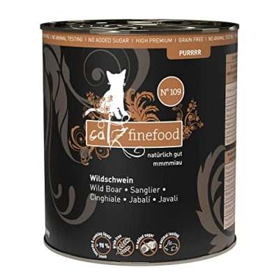 Abbildung von catz finefood Purrrr Wildschwein Monoprotein Katzenfutter nass N 109, für ernährungssensible Katzen, 70% Fleischanteil, 6 x 800g Dose