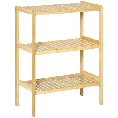 Abbildung von HOMCOM Badregal Standregal mit 3 Ebenen, Bambusregal, Küchenregal, für Bad, Küche, Wohnzimmer, Flur, Natur, 62 x 33 80 cm