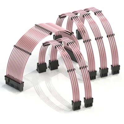 Abbildung von LINKUP 30cm Netzteilkabelverlängerung 18AWG Sauerstofffreies Kupfer Teflonmantel Custom Mod GPU PC mit Kamm Kit 1x 24 P (20+4) 2X 8 (4+4) CPU 3X (6+2) Set 300mm Rosa