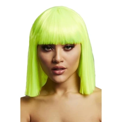 Abbildung von Smiffys Fever Lola Perücke, Neon Grün, Stumpf geschnittener Bob mit Pony, 30 cm