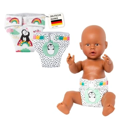 Abbildung von Puppen Stoffwindeln Pinguin P&uuml;nktchen, 2 St&uuml;ck, Gr. 35 45 cm