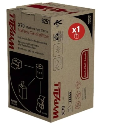 Abbildung von WypAll X70 Power Clean Reinigungstücher für mittelschwere Reinigungsaufgaben 8251 2 in 1 Midi Rollenreinigungssystem blaue Rolle x 215