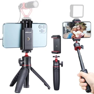 Abbildung von ULANZI MT 08 Mini Handy Stativ, Selfie Stick Stativ mit Handyhalter, Kamera Kugelkopf Stativkopf 360 Grad Panorama für leichte und