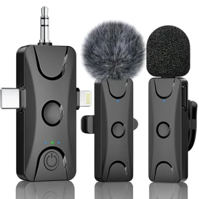 Abbildung von dralud Kabelloses Lavalier Mikrofon für iPhone Android: Mini Ansteckmikrofon mit intelligenter Geräuschunterdrückung, 48 kHz/16 Bit, 30 Meter Reichweite, Kamera, PC, Laptop