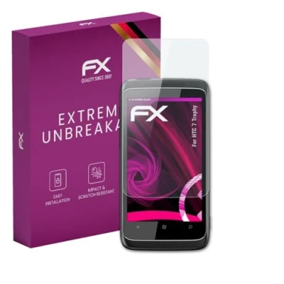 Abbildung von atFoliX Glasfolie kompatibel mit HTC 7 Trophy Panzerfolie, 9H Hybrid Glass FX Schutzpanzer Folie