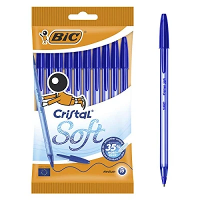 Abbildung von BIC Kugelschreiber Cristal Soft, weiche Kullis in Blau, Strichstärke 0,45 mm, 10er Pack, Ideal für das Büro, Home Office oder die Schule