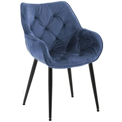 Abbildung von CLP Stuhl Tanna Samt I Gesteppter Polsterstuhl Esszimmerstuhl Mit Bodenschonern, Farbe:blau