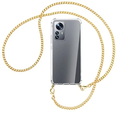 Abbildung von mtb more energy® Handykette kompatibel mit Xiaomi 12 Pro (6.73&#039;&#039;) Metallkette (Gold) Smartphone Hülle zum Umhängen Anti Shock Full TPU Case