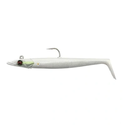 Abbildung von Savage Gear Sandeel V2 2 Gummifische + 1 Jigkopf, Größe/Gewicht/Farbe:18cm / 86g White Pearl Silver UV