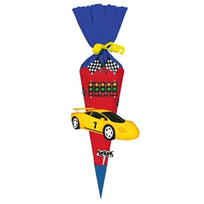 Abbildung von Ursus 9860010 Schultüte Bastelset Mini, Rennwagen, sechseckig, Höhe ca. 41 cm, Duchmesser 15 inklusive Bastelanleitung und Vorlagebogen, zum Selbstbasteln, ideal für die Einschuluung