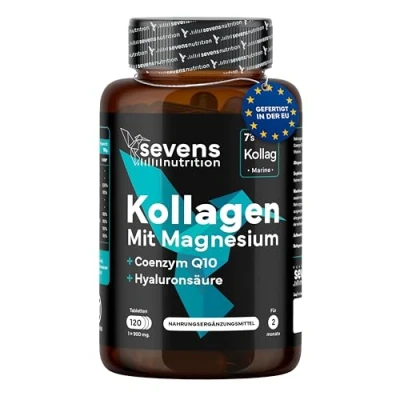 Abbildung von Hyaluronsäure Kollagen Komplex 120 Kapseln hochdosiert Marine Hydrolysiertes 100% Rein Mit Magnesium, Q10, Zink, Vitamin C, D3, B12, A Hoch bioverfügbar Laborgeprüft Made