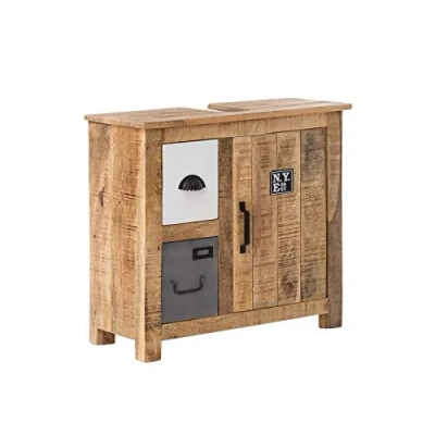 Abbildung von Woodkings® Waschbeckenunterschrank Pune Echtholz Mango Waschtischunterschrank massiv Badmöbel Badezimmer Badezimmerschrank Badschrank Bad Unterschrank Massivholz