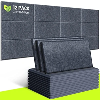 Abbildung von CAHAYA 12 Stück Akustikplatten 9 mm dick gepolstert ohne Rückseitenkleber 34 x 20 cm Schallschutz Dämmplatte schallabsorbierende Geräuschreduzierungsplatten für Bürotürwände CY0313 3 Dark Grey