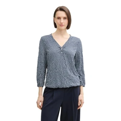 Abbildung von TOM Tailor Langarmshirt, Damen, Größe: XL, Printed blue white minimal