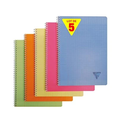 Abbildung von Clairefontaine 328116C Packung mit 5 Doppelspiralbücher Linicolor Fresh DIN A4, 60 Blatt französische Lineatur, 90g, farbig sortiert, 1 Pack